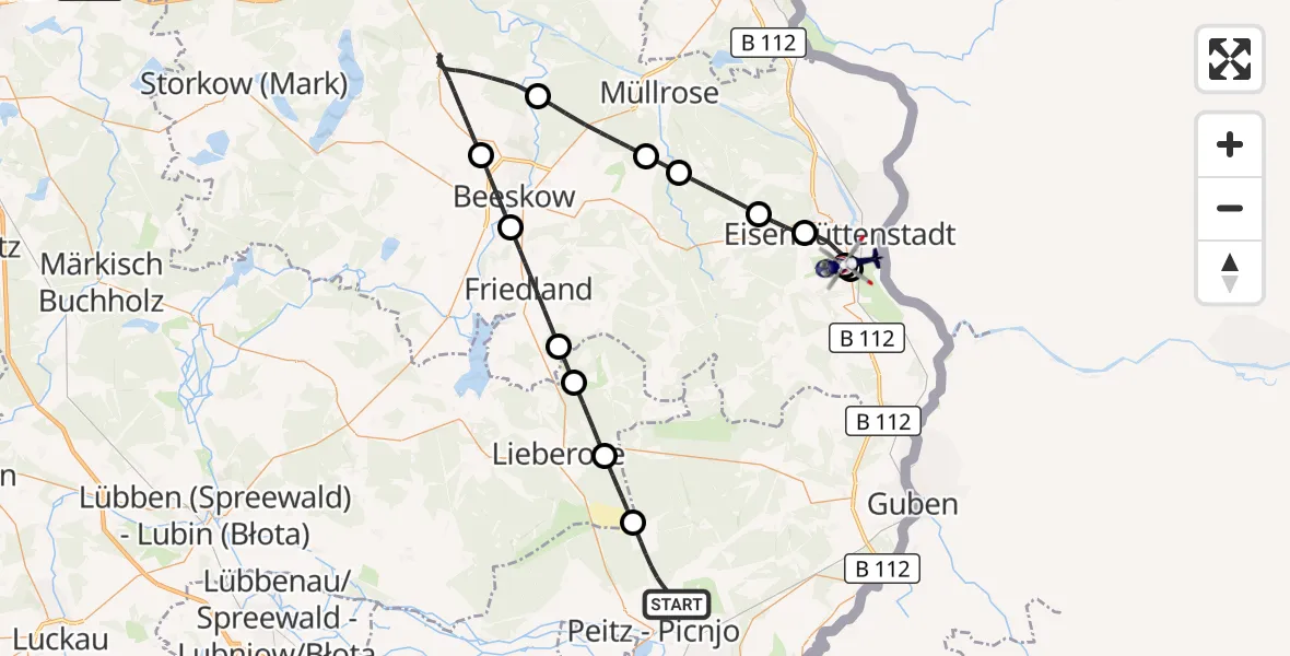 Flugroute Polizeihubschrauber Turnow-Preilack - Eisenhüttenstadt, 08 Oktober 2026, 12:51