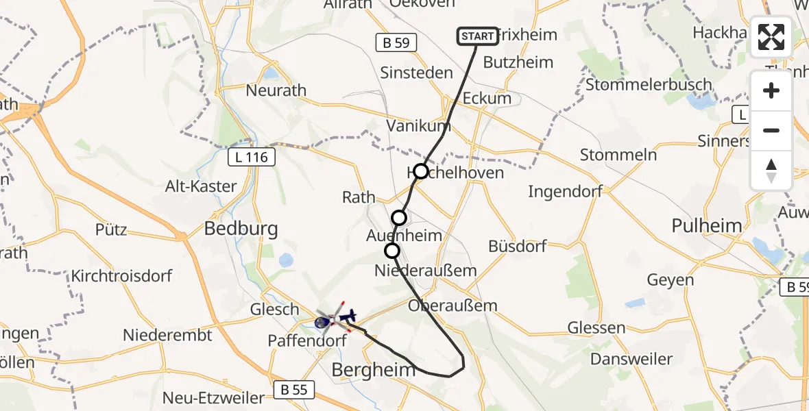 Flugroute Polizeihubschrauber Rommerskirchen - Bergheim, 08 Oktober 2026, 12:53