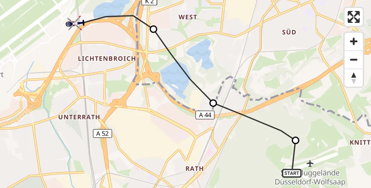 Flugroute Polizeihubschrauber Düsseldorf-Wolfsaap Segelflugplatz - Düsseldorf Flughafen, 08 Oktober 2026, 12:55