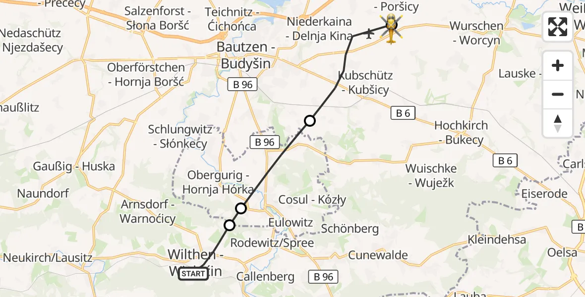 Flugroute Rettungshubschrauber Wilthen - Bautzen Flugplatz, 08 Oktober 2026, 13:02