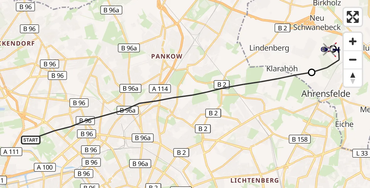 Flugroute Polizeihubschrauber Berlin - Ahrensfelde Hubschrauberlandeplatz, 08 Oktober 2026, 13:14