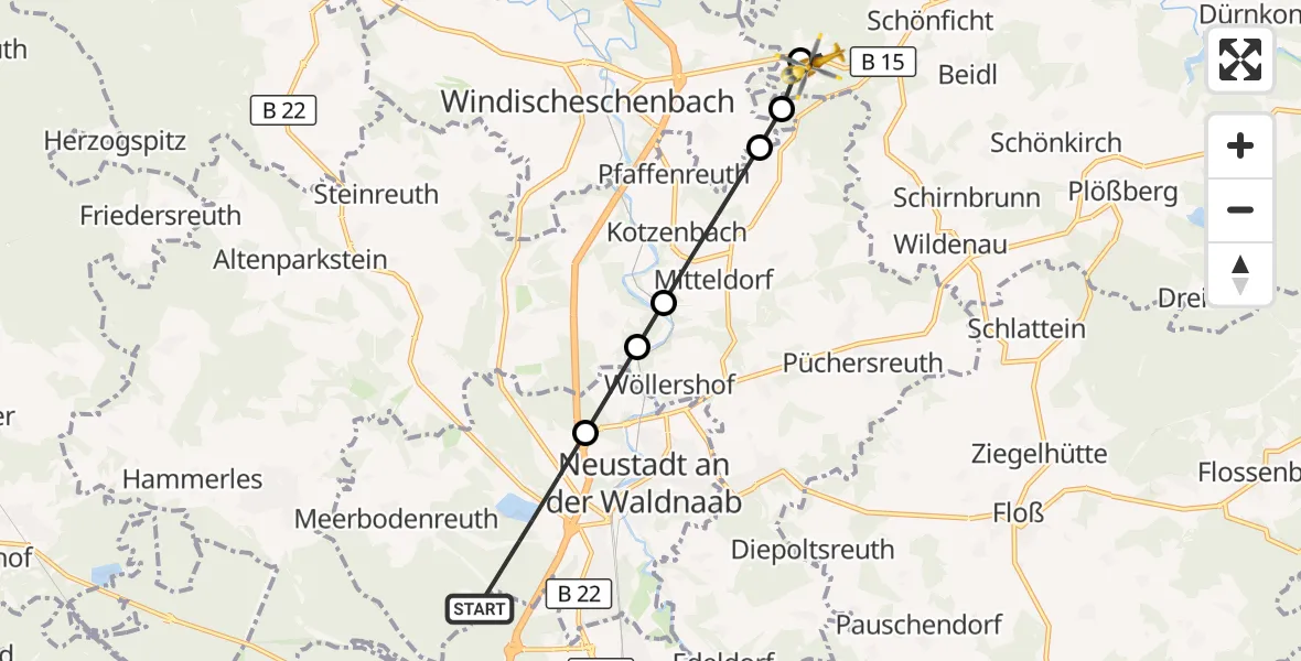 Flugroute Ambulanzhubschrauber Altenstadt a.d.Waldnaab - Plößberg, 08 Oktober 2026, 13:21