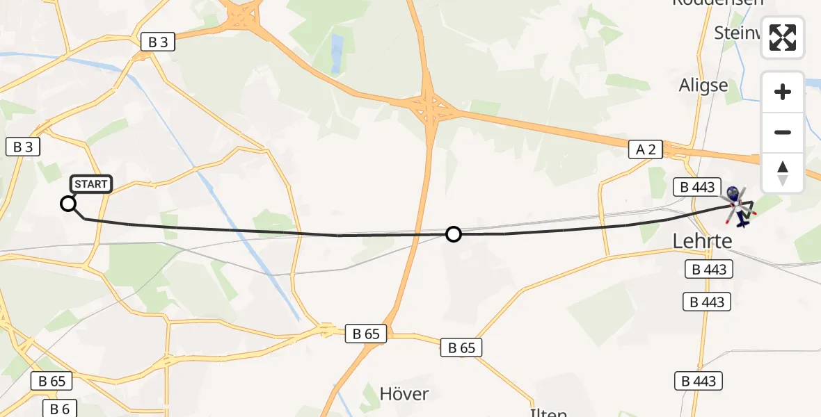 Flugroute Polizeihubschrauber Hannover Luftrettung Hubschrauberlandeplatz (Christoph 4) - Lehrte, 08 Oktober 2026, 13:29