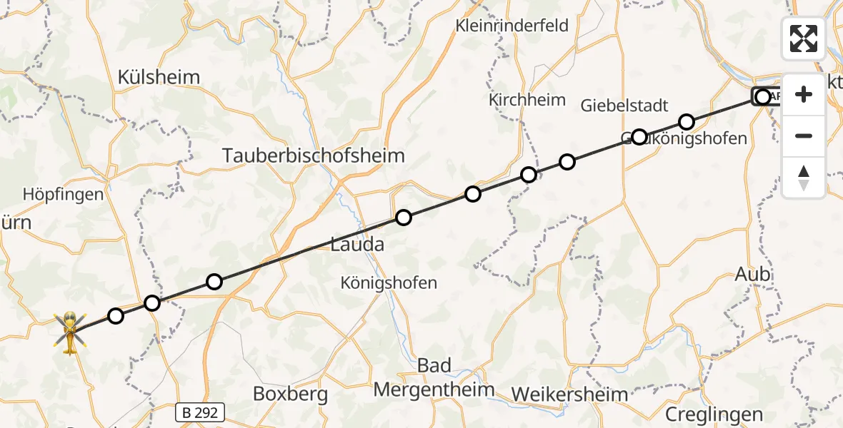 Flugroute Rettungshubschrauber Ochsenfurt Hospital - Walldürn, 08 Oktober 2026, 13:32