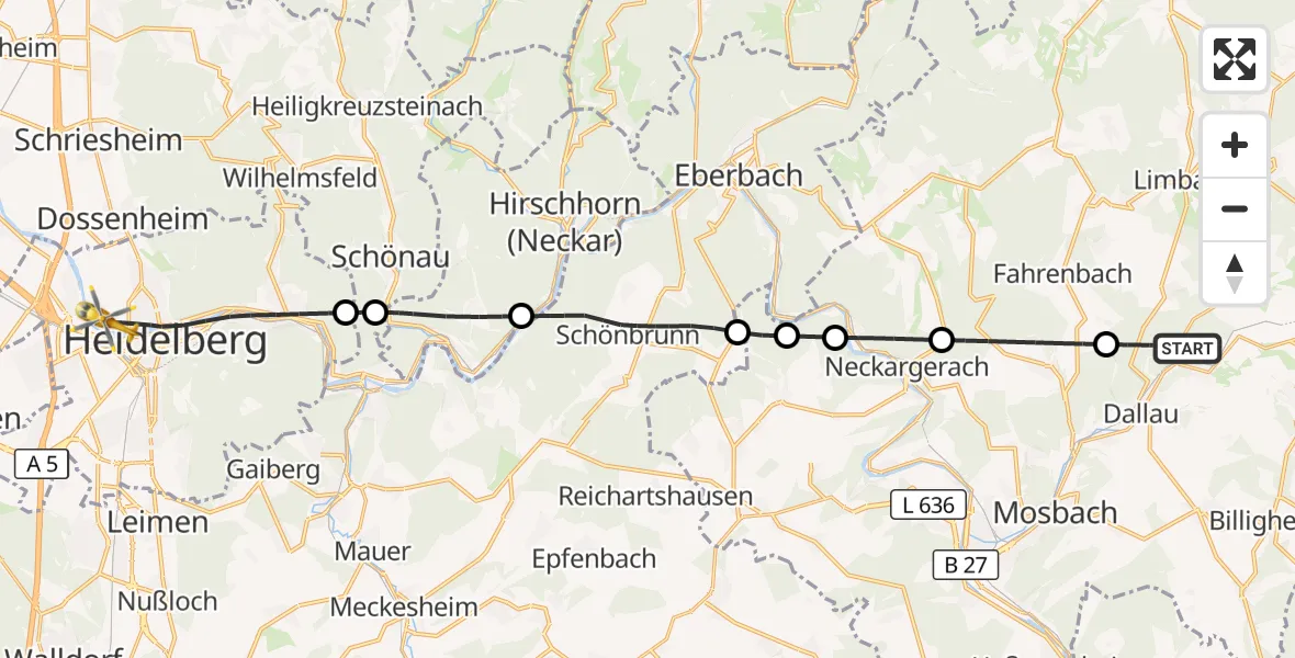 Flugroute Rettungshubschrauber Elztal - Heidelberg, 08 Oktober 2026, 13:36