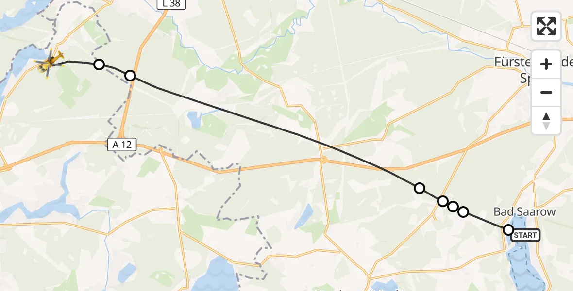 Flugroute Rettungshubschrauber Bad Saarow Hospital - Königs Wusterhausen, 08 Oktober 2026, 13:37
