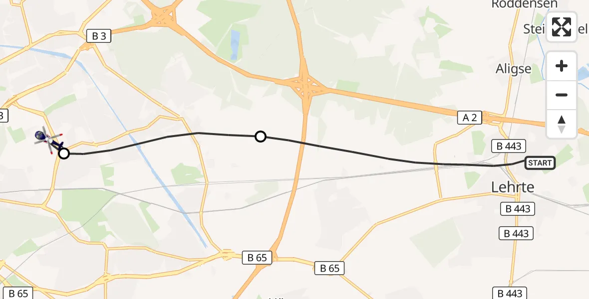 Flugroute Polizeihubschrauber Lehrte - Hannover Luftrettung Hubschrauberlandeplatz (Christoph 4), 08 Oktober 2026, 13:50
