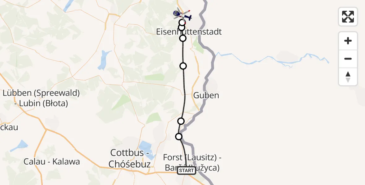 Flugroute Polizeihubschrauber Forst (Lausitz) - Siehdichum, 08 Oktober 2026, 14:03