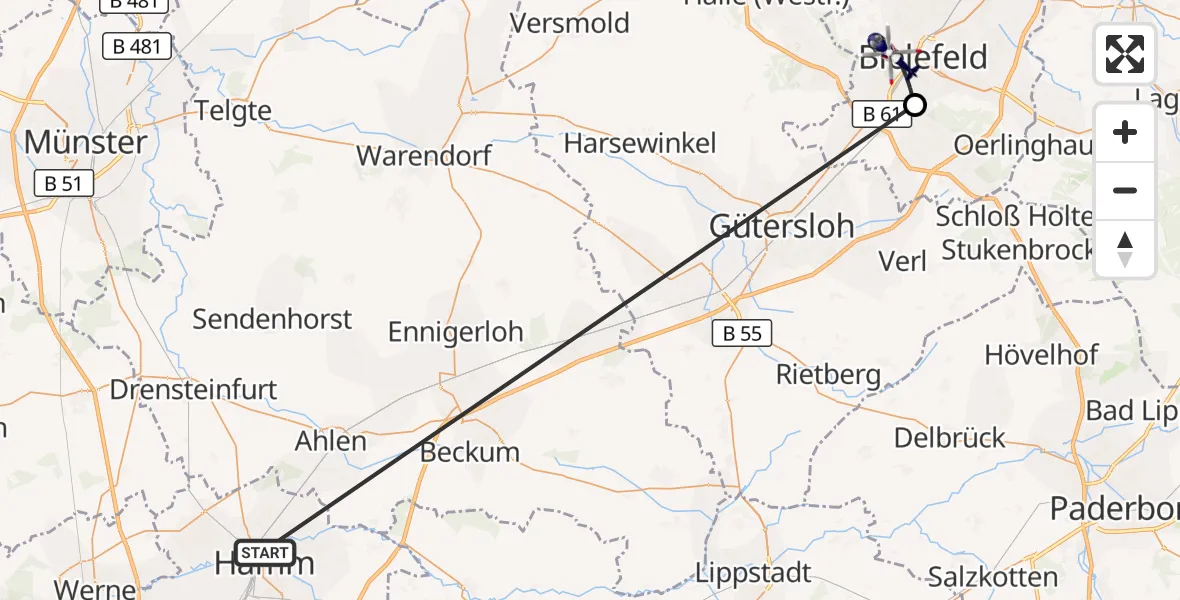 Flugroute Polizeihubschrauber Hamm-Lippewiesen Flugplatz - Bielefeld, 08 Oktober 2026, 14:24