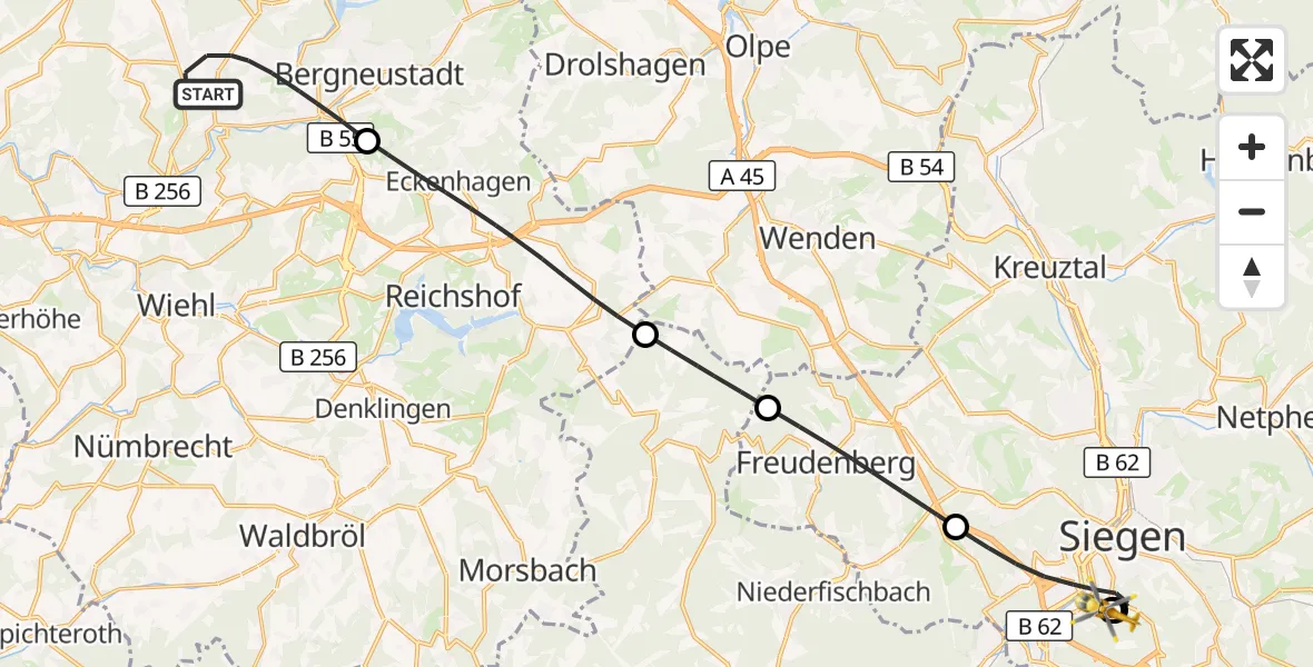 Flugroute Rettungshubschrauber Gummersbach - Evangelisches Jung-Stilling Hospital, 08 Oktober 2026, 14:26