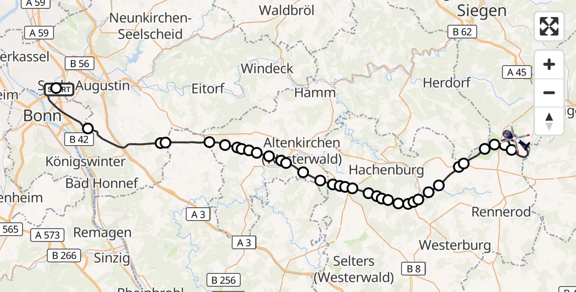 Flugroute Polizeihubschrauber Sankt Augustin - Siegerland Flughafen, 08 Oktober 2026, 14:31