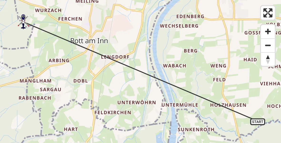 Flugroute Polizeihubschrauber Griesstätt - Rott a.Inn, 08 Oktober 2026, 14:37