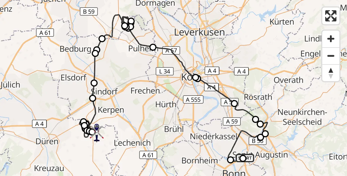 Flugroute Polizeihubschrauber Sankt Augustin - Militärflugplatz Nörvenich, 08 Oktober 2026, 14:38