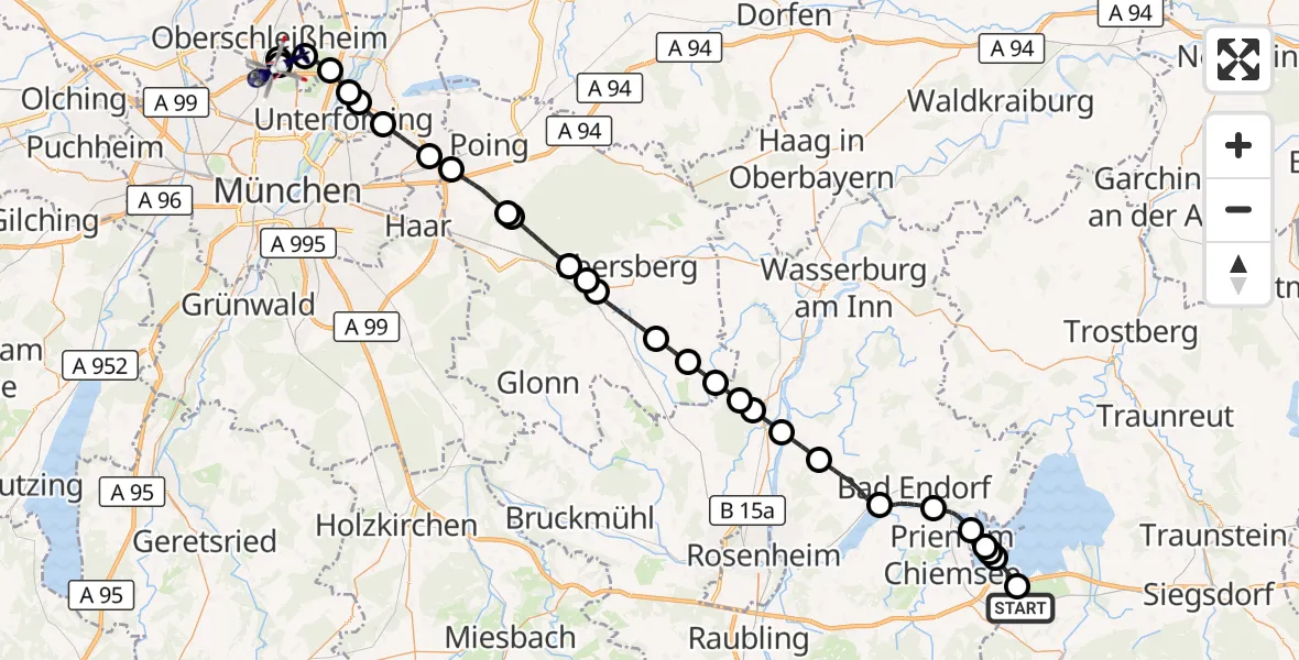 Flugroute Polizeihubschrauber Übersee - Oberschleißheim, 08 Oktober 2026, 14:39