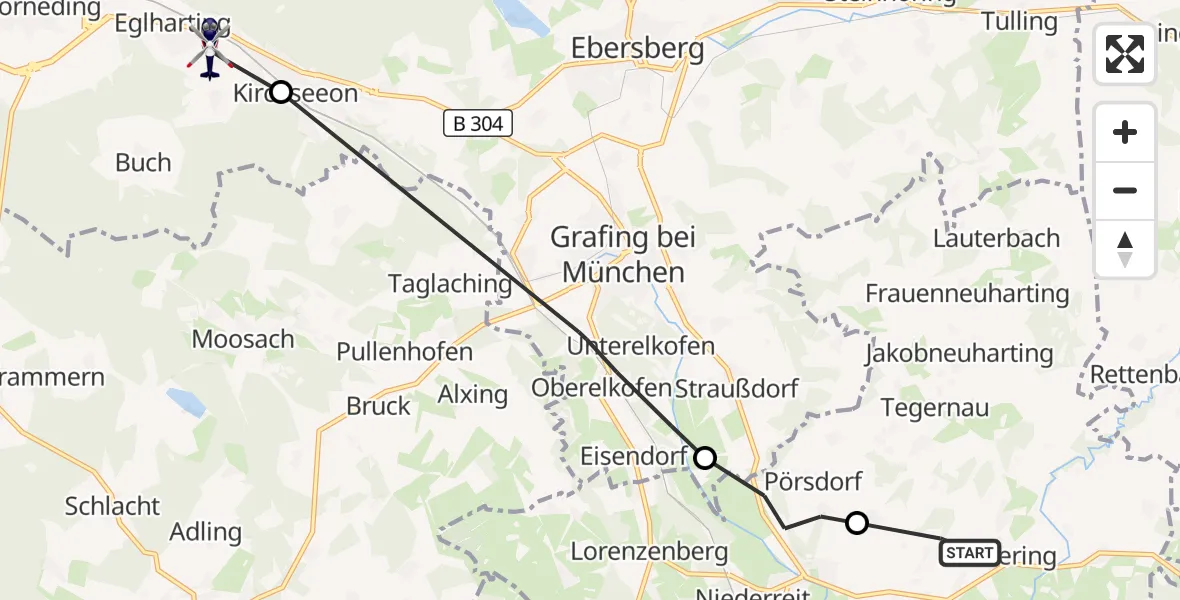 Flugroute Polizeihubschrauber Emmering - Kirchseeon, 08 Oktober 2026, 14:41