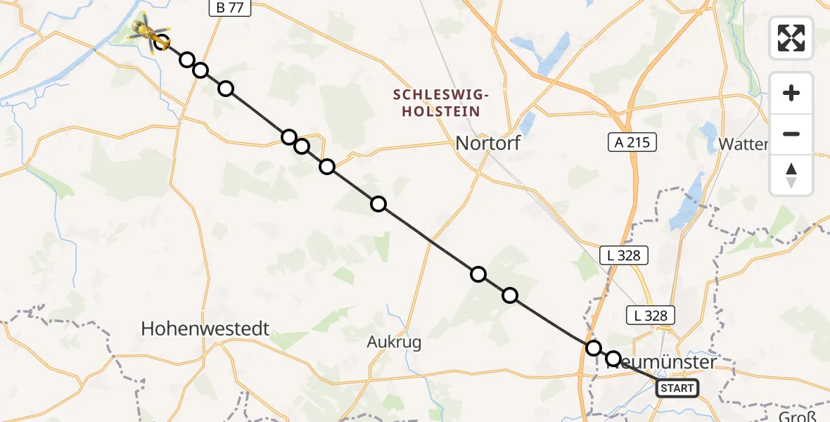 Flugroute Ambulanzhubschrauber Neumünster - Hörsten, 08 Oktober 2026, 14:42