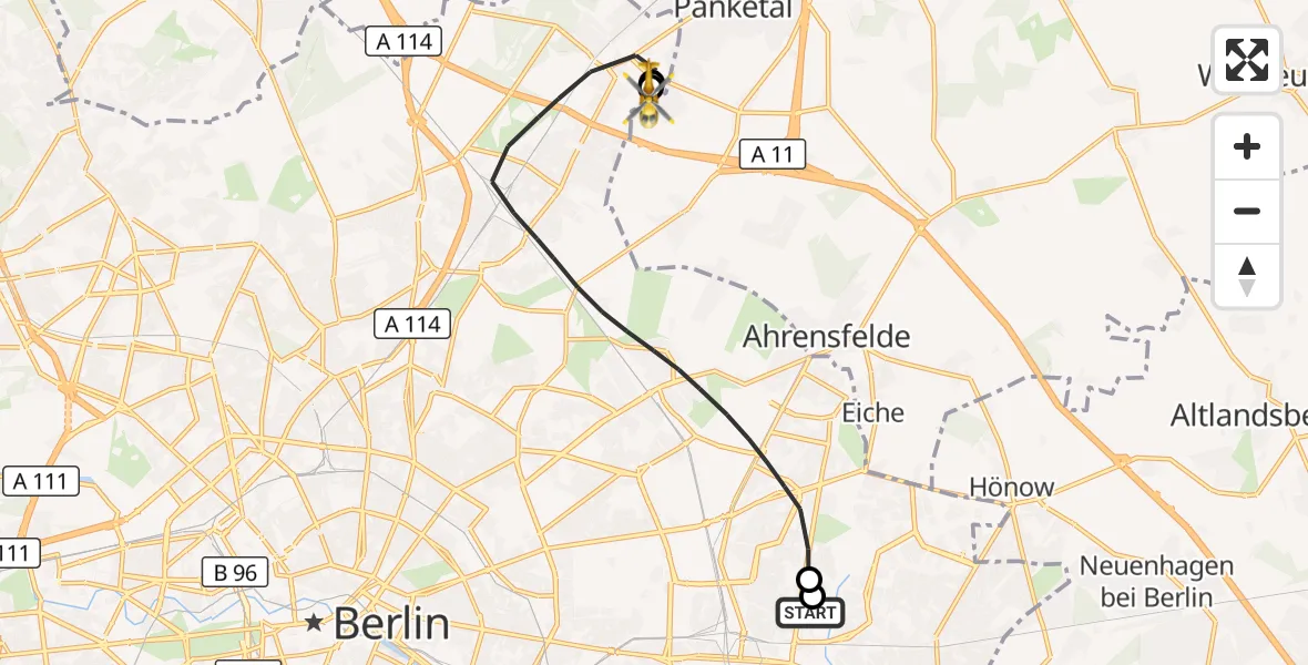 Flugroute Rettungshubschrauber Berlin Emergency Hospital - Helios Clinic Berlin-Buch, 08 Oktober 2026, 14:49