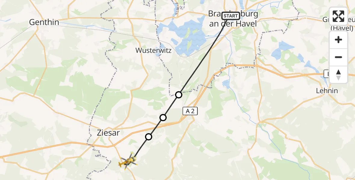 Flugroute Rettungshubschrauber Brandenburg an der Havel - Buckautal, 08 Oktober 2026, 14:52