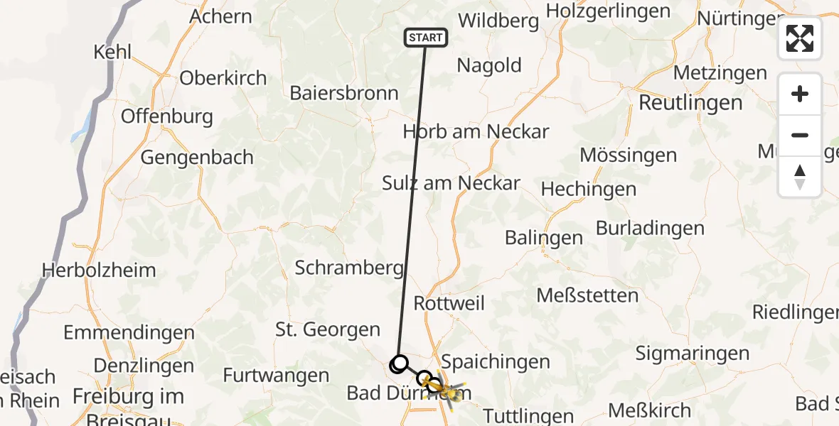 Flugroute Ambulanzhubschrauber Altensteig - Tuningen, 08 Oktober 2026, 14:54