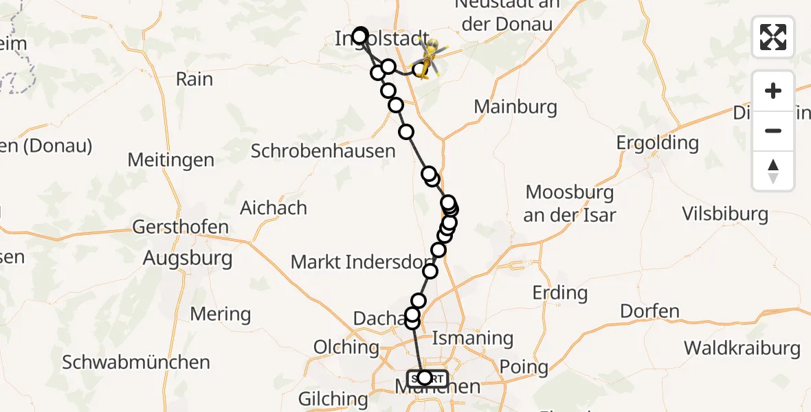 Flugroute Rettungshubschrauber Deutsches Herzzentrum München - Ingolstadt Manching Flughafen, 08 Oktober 2026, 14:54