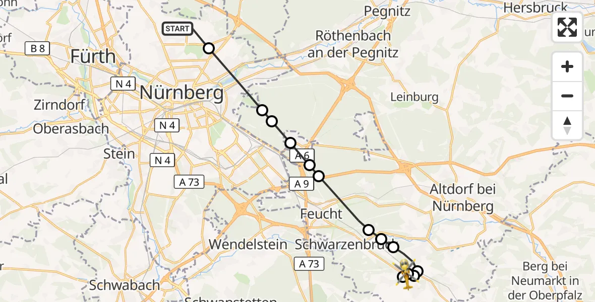 Flugroute Rettungshubschrauber Flughafen Nuremberg - Schwarzenbruck, 08 Oktober 2026, 15:02