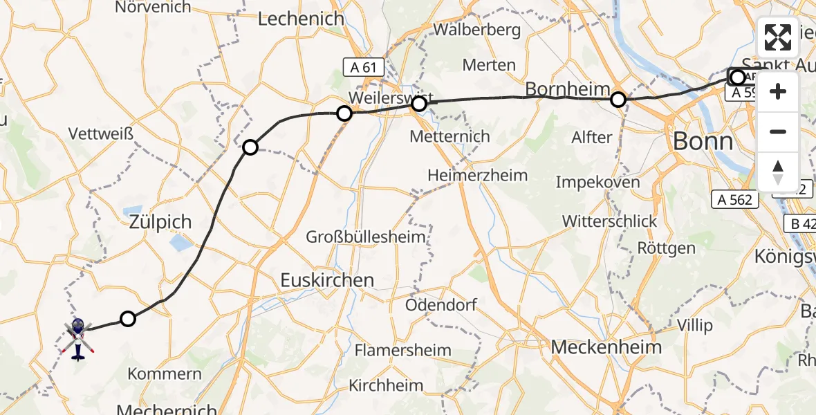 Flugroute Polizeihubschrauber Sankt Augustin - Mechernich, 08 Oktober 2026, 15:03