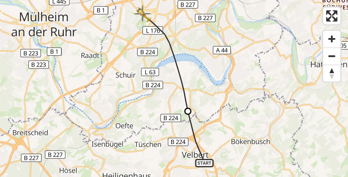 Flugroute Rettungshubschrauber Velbert - Essen, 08 Oktober 2026, 15:07