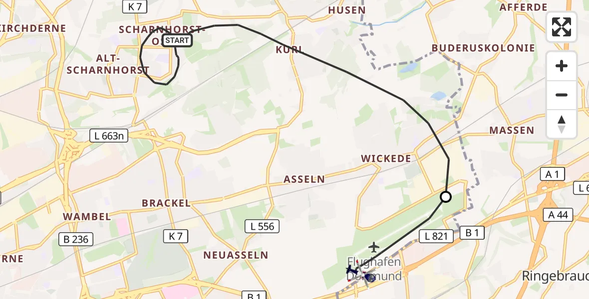 Flugroute Polizeihubschrauber Dortmund - Dortmund Flughafen, 08 Oktober 2026, 15:11