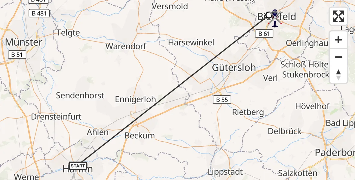Flugroute Polizeihubschrauber Hamm-Lippewiesen Flugplatz - Bielefeld, 08 Oktober 2026, 15:13