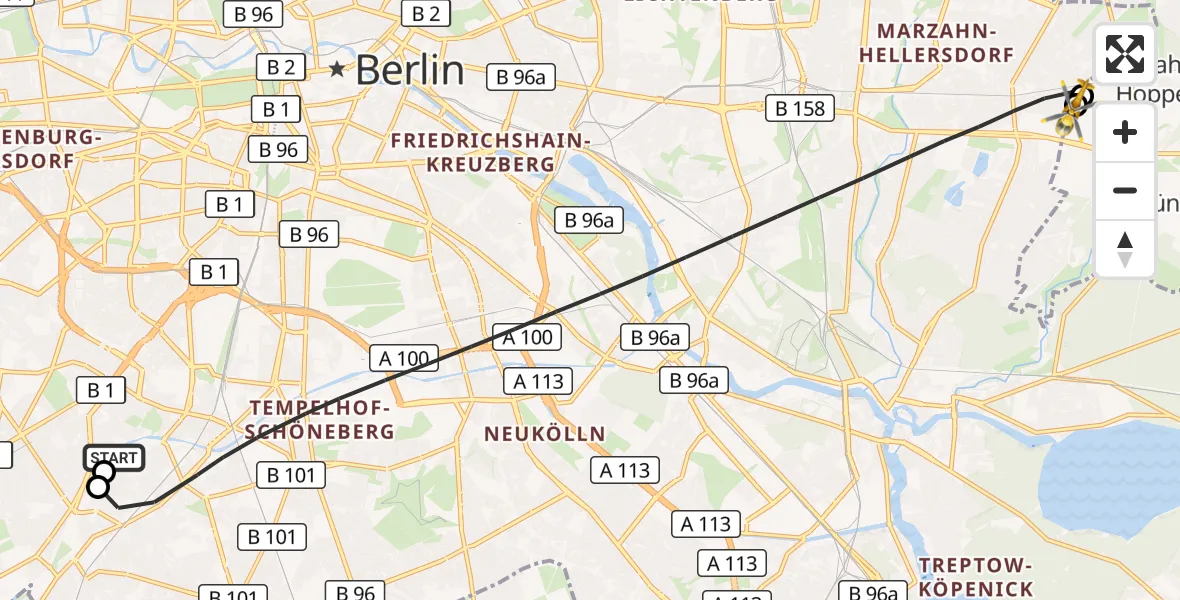 Flugroute Rettungshubschrauber Charité Clinic Benjamin Franklin Campus - Berlin, 08 Oktober 2026, 15:14