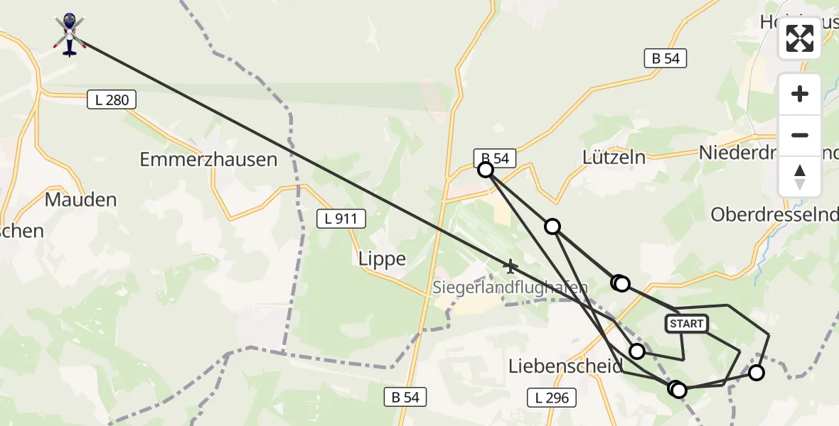 Flugroute Polizeihubschrauber Burbach - Daaden, 08 Oktober 2026, 15:18