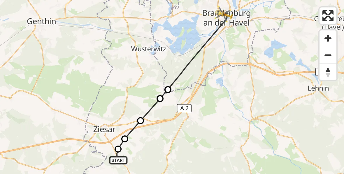 Flugroute Rettungshubschrauber Buckautal - Brandenburg an der Havel, 08 Oktober 2026, 15:23
