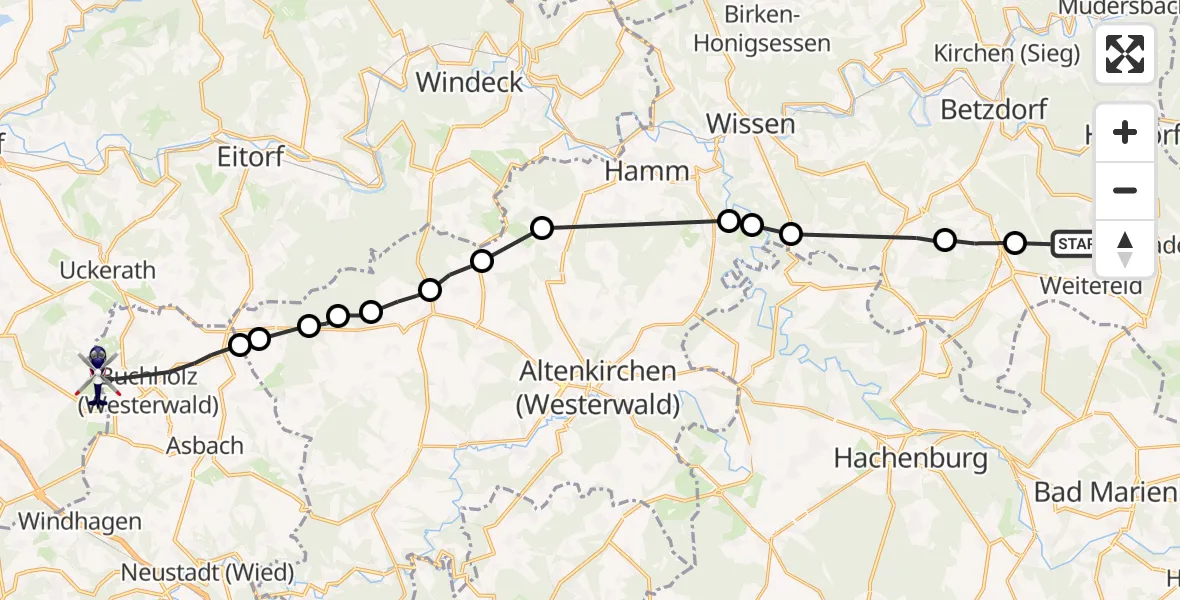 Flugroute Polizeihubschrauber Niederdreisbach - Königswinter, 08 Oktober 2026, 15:37