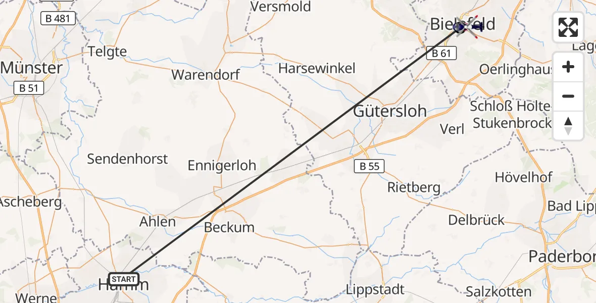 Flugroute Polizeihubschrauber Hamm-Lippewiesen Flugplatz - Bielefeld, 08 Oktober 2026, 15:41