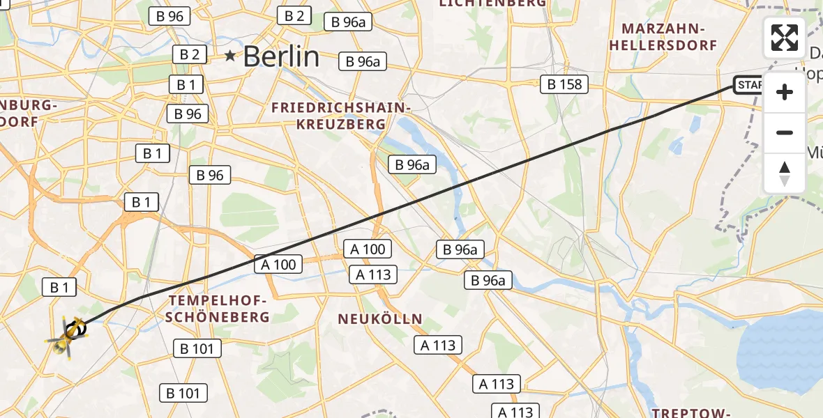 Flugroute Rettungshubschrauber Berlin - Charité Clinic Benjamin Franklin Campus, 08 Oktober 2026, 15:46