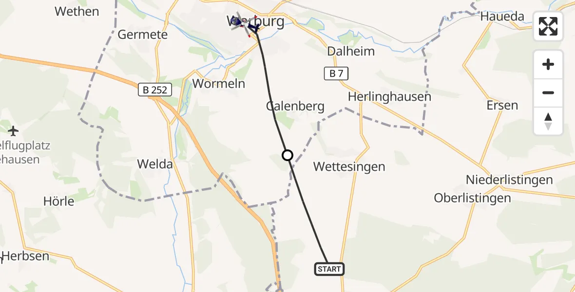 Flugroute Polizeihubschrauber Breuna - Warburg, 08 Oktober 2026, 15:46
