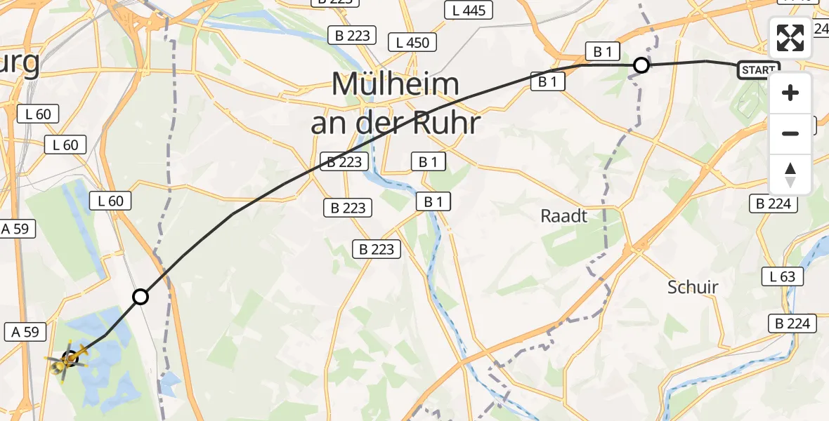 Flugroute Rettungshubschrauber Essen - Duisburg Air Rescue Hubschrauberlandeplatz (Christoph 9), 08 Oktober 2026, 15:46