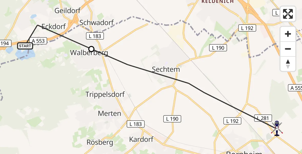 Flugroute Polizeihubschrauber Brühl - Bornheim, 08 Oktober 2026, 15:53