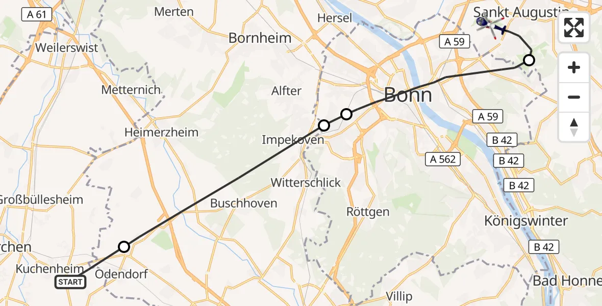 Flugroute Polizeihubschrauber Euskirchen - Bonn-Hangelar Flugplatz, 08 Oktober 2026, 15:53
