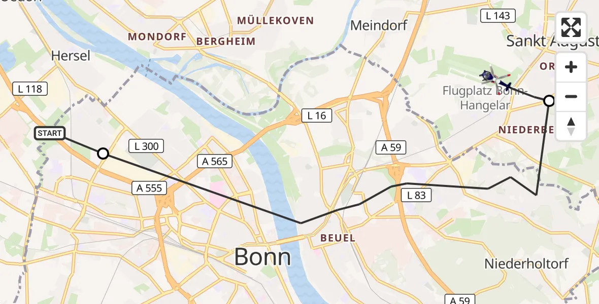 Flugroute Polizeihubschrauber Bornheim - Sankt Augustin, 08 Oktober 2026, 15:56