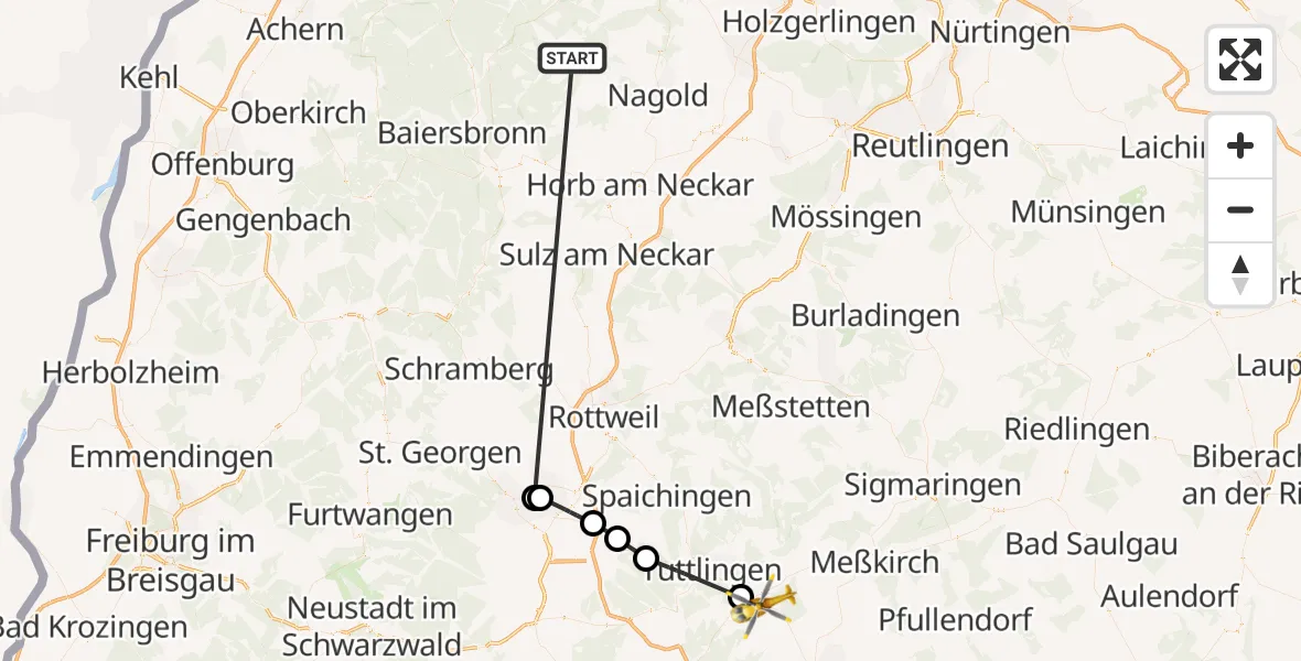 Flugroute Ambulanzhubschrauber Altensteig - Emmingen-Liptingen, 08 Oktober 2026, 16:01