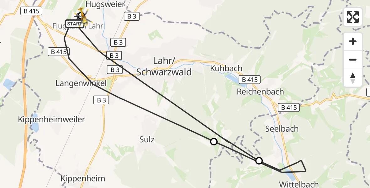 Flugroute Rettungshubschrauber Lahr/Schwarzwald - Lahr Flughafen, 08 Oktober 2026, 16:03