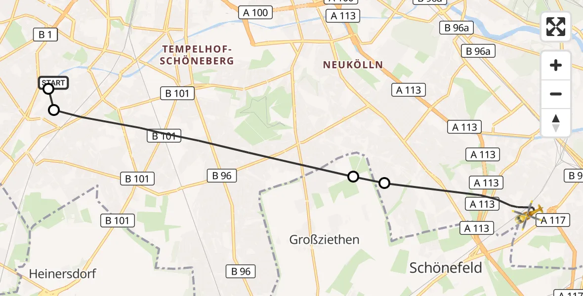 Flugroute Rettungshubschrauber Charité Clinic Benjamin Franklin Campus - Berlin, 08 Oktober 2026, 16:04