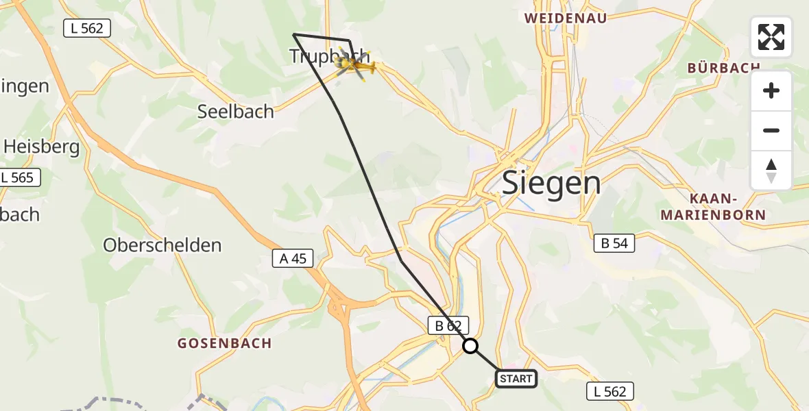 Flugroute Rettungshubschrauber Evangelisches Jung-Stilling Hospital - Siegen, 08 Oktober 2026, 16:11