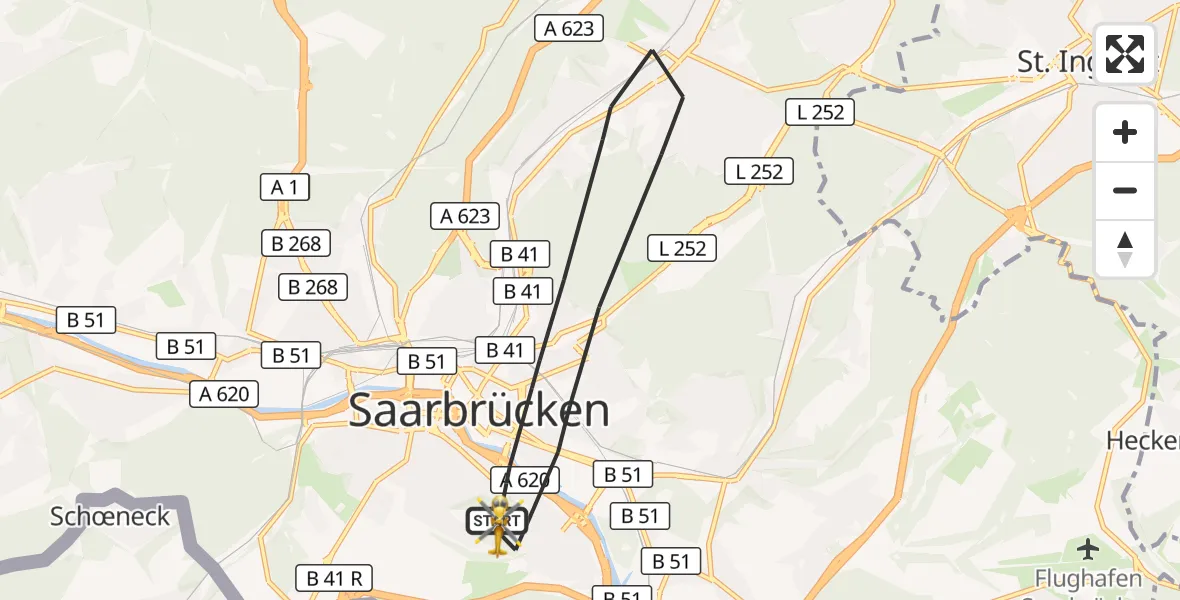 Flugroute Rettungshubschrauber Saarbrücken - Saarbrücken, 08 Oktober 2026, 16:13