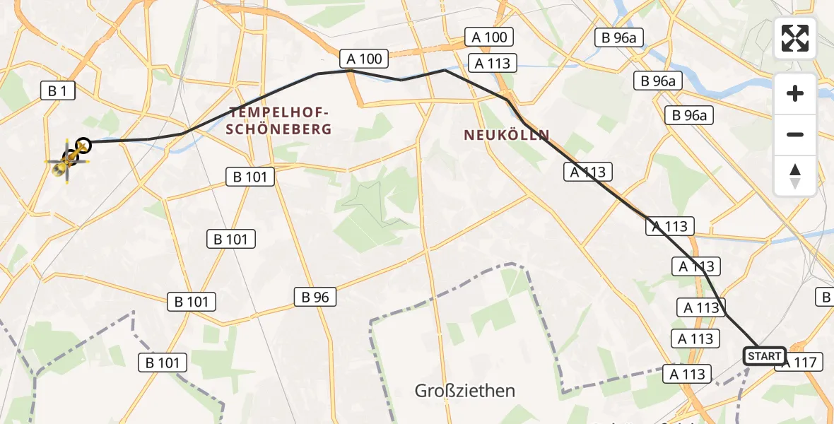 Flugroute Rettungshubschrauber Berlin - Charité Clinic Benjamin Franklin Campus, 08 Oktober 2026, 16:20