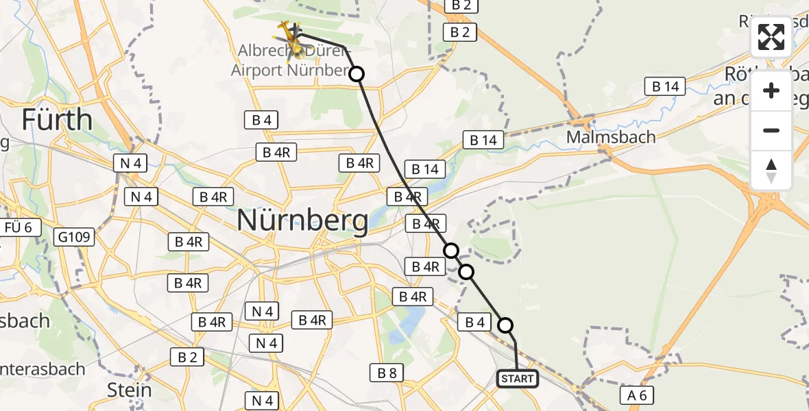 Flugroute Rettungshubschrauber Nürnberg - Flughafen Nuremberg, 08 Oktober 2026, 16:22