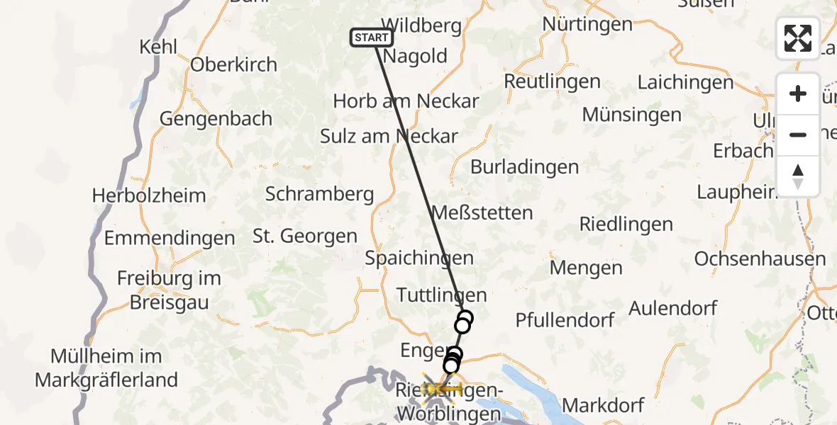 Flugroute Ambulanzhubschrauber Altensteig - Singen (Hohentwiel), 08 Oktober 2026, 16:31