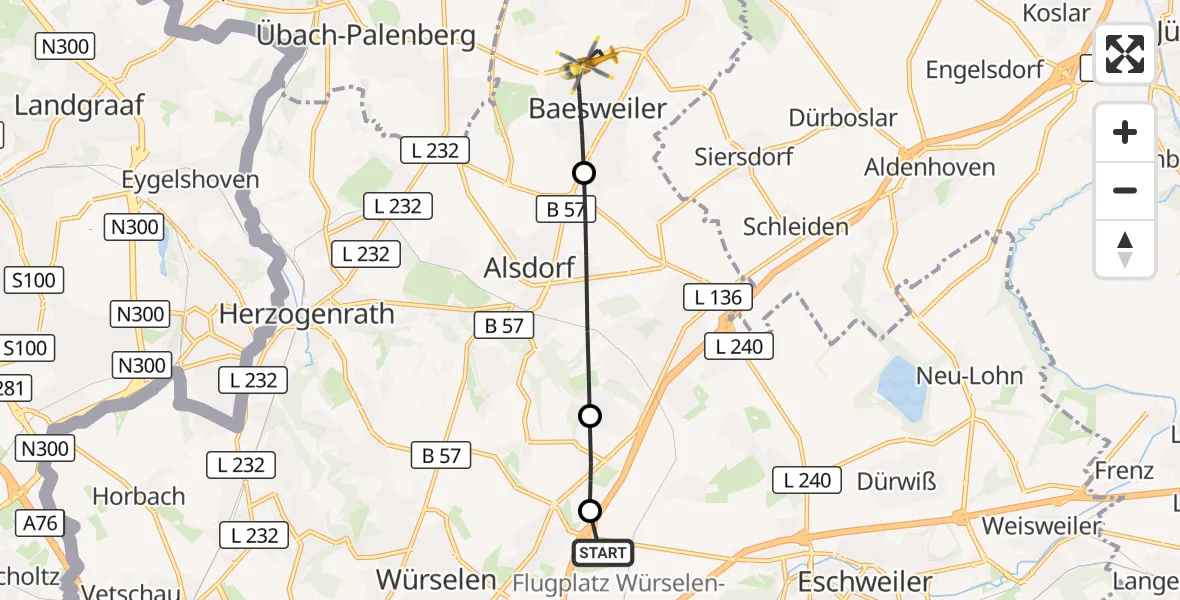 Flugroute Rettungshubschrauber Aachen-Merzbrück Flughafen - Baesweiler, 08 Oktober 2026, 16:38