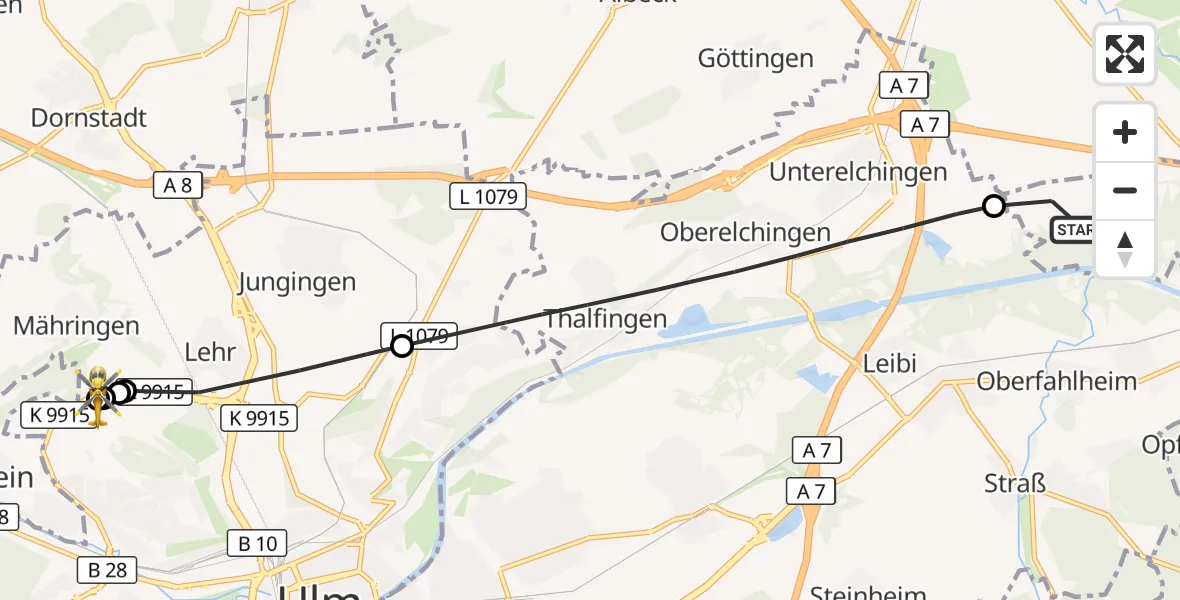 Flugroute Rettungshubschrauber Leipheim - ADAC Air Rescue Station Ulm (Christoph 22), 08 Oktober 2026, 16:52